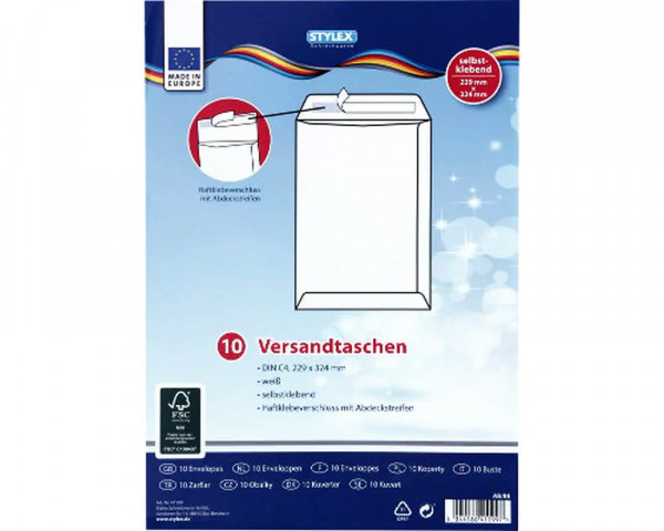 10 Versandtaschen C4 ohne Fenster, Weiss