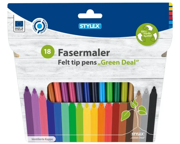 STYLEX Fasermalstifte „Green Deal“ – 18er Pack, recycelt & klimaneutral