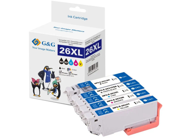 Multipack 5 kompatible Druckerpatronen ersetzt Epson 26XL-Serie BK/C/M/Y/PHBK