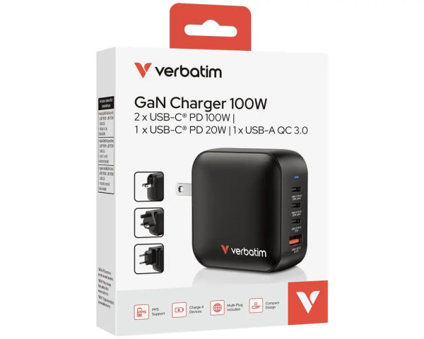 Verbatim GaN Schnell-Ladegerät 100 Watt 4-in-1