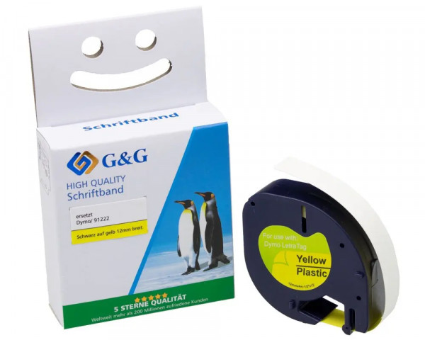 G&G Plastik-Schriftband ersetzt DYMO 91222 Schwarz auf Gelb