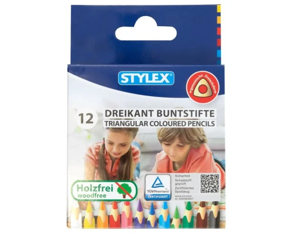 Stylex Buntstifte – Dreikant, kurz, 12 Farben, holzfrei & TÜV-geprüft