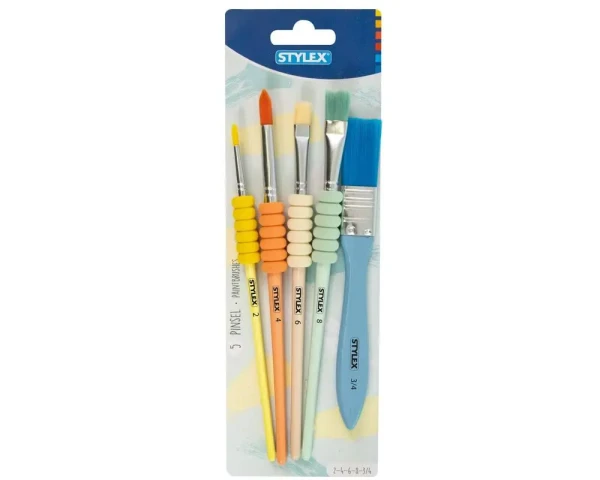 Stylex Pinselset – 5-teilig, farbig lackierte Holzschäfte
