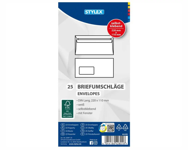 25 Briefumschläge DIN lang mit Fenster