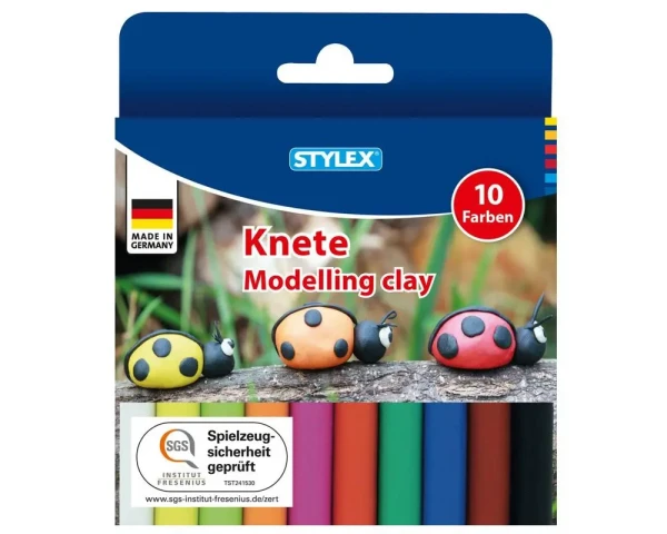 Stylex Plastilin – 10 Stangen Knete in Standardfarben, Made in Germany