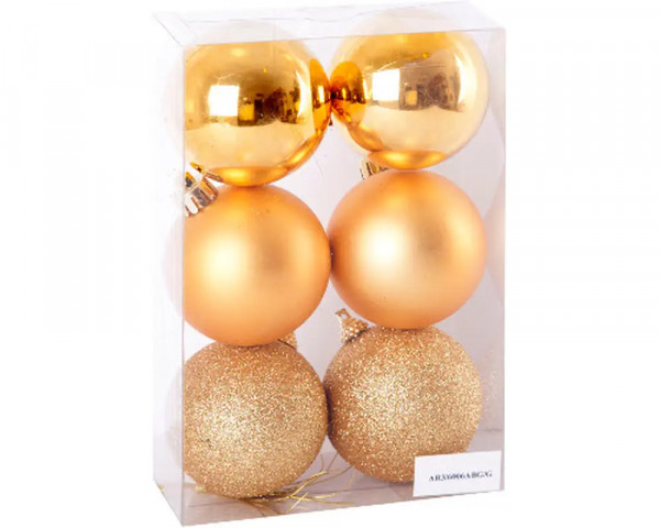 6 Kunststoff-Weihnachtkugeln Goldfarben