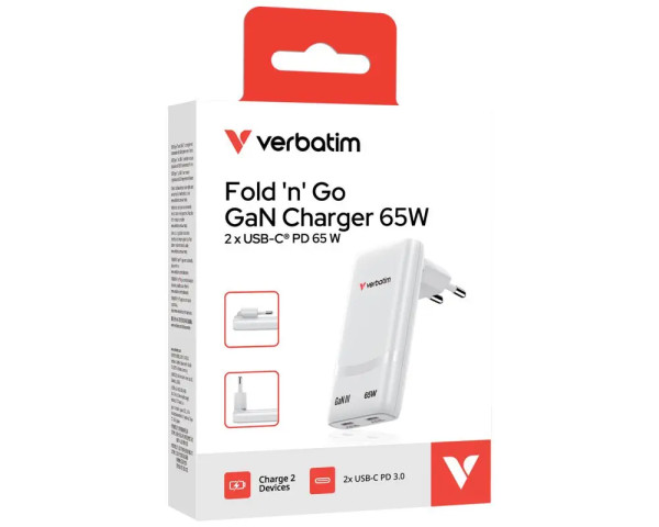 Verbatim Fold 'n' Go GaN Ladegerät 65W 2-Port
