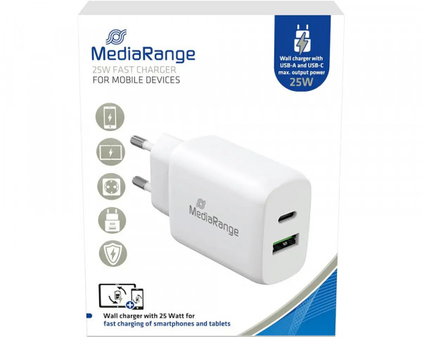 USB-A und USB-C Schnellladegerät 25W von MediaRange MRMA112