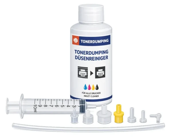 Druckkopf Düsenreiniger Kit – 100ml Reinigungslösung + Adapter für Canon, HP, Epson & Brother