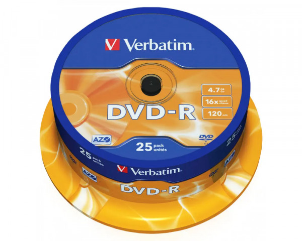 25 Verbatim DVD-R Rohlinge in Spindel mattsilber