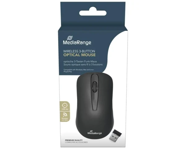 MediaRange MROS209 – Optische 3‑Tasten Funk-Maus in Schwarz