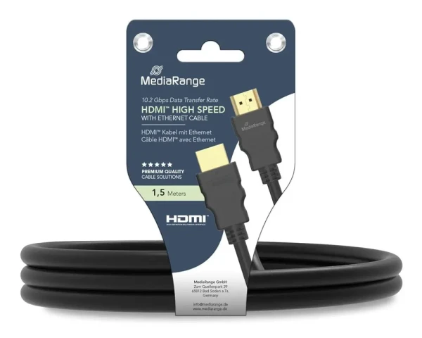 MediaRange HDMI High-Speed Anschlusskabel mit Ethernet 1,5m Black
