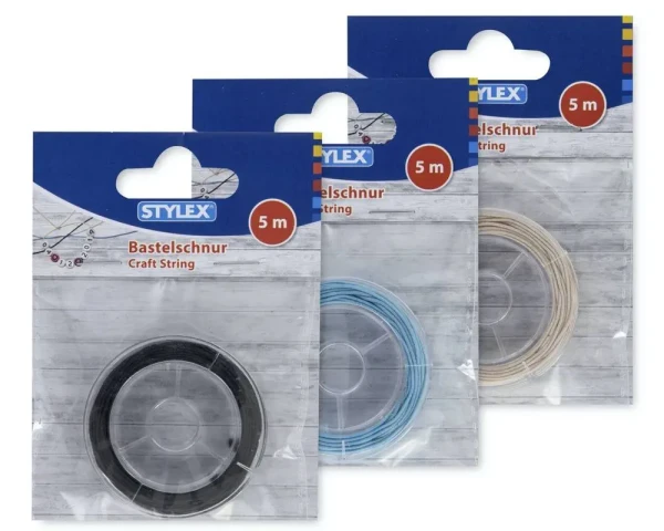 STYLEX Bastelschnur – elastisch, 5 m auf Spule, 3 Farben sortiert