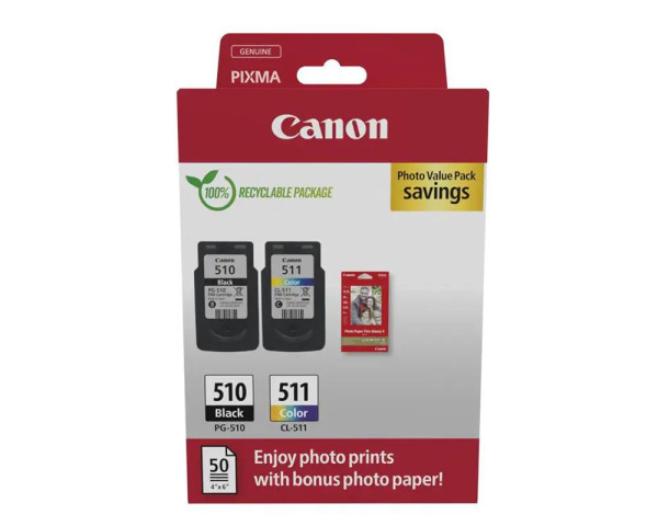 Canon PG-510/ CL-511 Schwarz/Color Original-Multipack + 50 Blatt 10x15cm Fotopapier