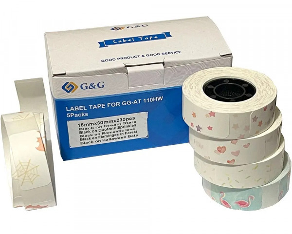 5 G&G Etikettenrollen 15x30mm mit unterschiedlichen Mustern