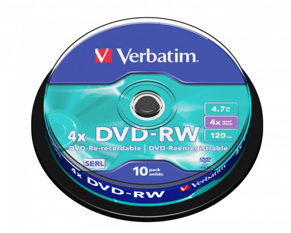 10 Verbatim DVD-RW Rohlinge in Spindel mattsilber