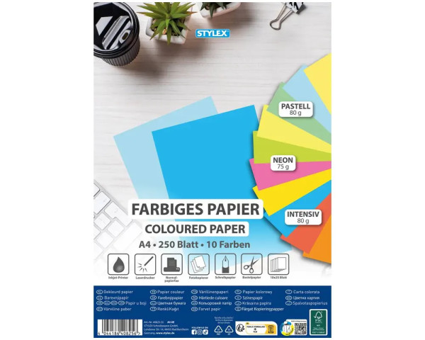 Stylex 250 Blatt farbiges DIN A4 Papier in 10 Farben