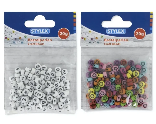 STYLEX Bastelperlen – 20g, Zahlen & Motive sortiert, ideal für kreative DIY-Projekte