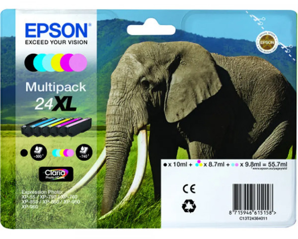 Original-Multipack Epson Nr.24XL / C13T24384011 BK/C/M/Y/LC/LM