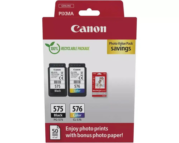 Canon PG-575 Black + CL-576 Color + 50 Blatt Fotopapier Multipack