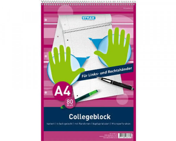 DIN A4 STYLEX Collegeblock für Links- und Rechtshänder