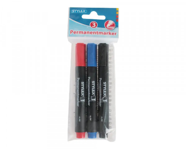 3 STYLEX Permanentmarker in Schwarz, Rot und Blau