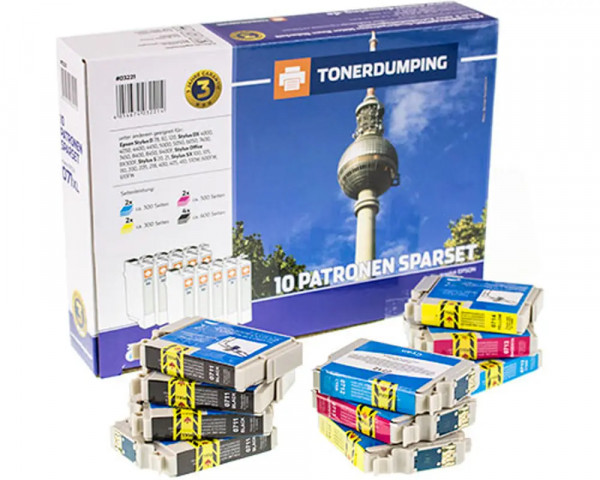 10er SPARPAKET TONERDUMPING Druckerpatronen ersetzt Epson T0711, T0712, T0713, T0714