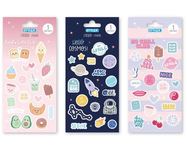 Stylex Stickerblock – 3 Blatt bunte & trendige Sticker