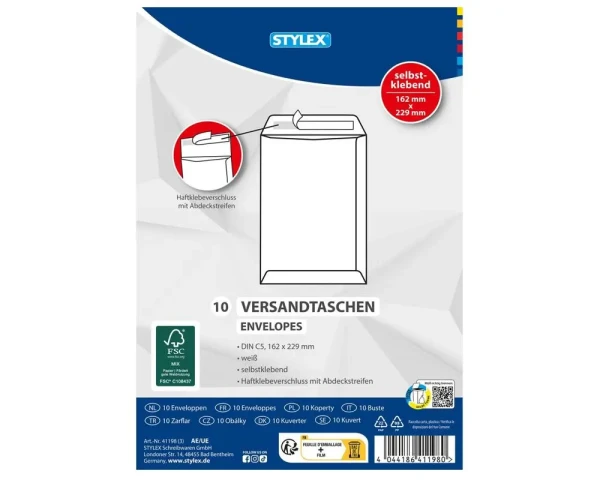 10 Stylex Versandtaschen DIN C5 ohne Fenster selbstklebend